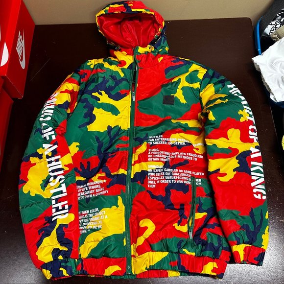 Reason Mens Multicolor Camouflage Long Sleeve Full Zip Puffer Jacket Size Large